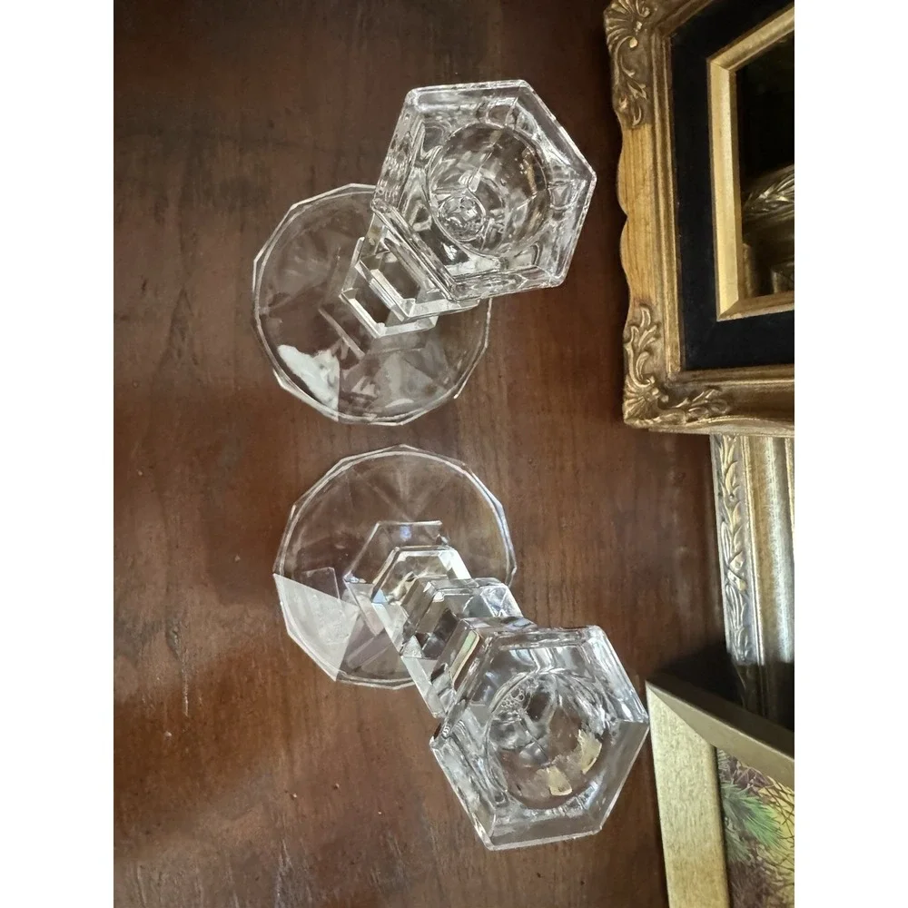 Vintage Toscany 24% Lead Crystal Candlestick Holders‎ Pair, Hexagon Base Austria